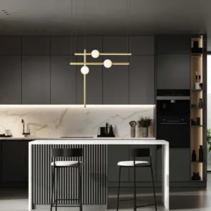 Acrobat LED Pendelleuchte 6-flammig 3000K Schwarz für moderne Küche, stilvolle Hängeleuchte mit goldenen Elementen