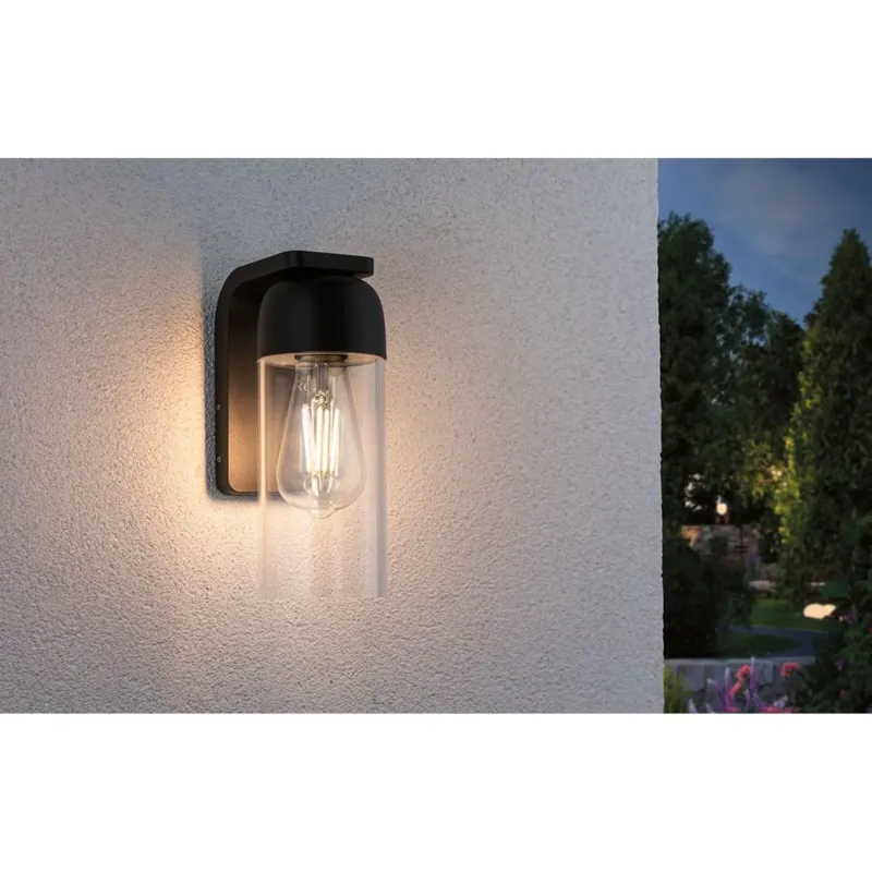Außenwandleuchte Lantea Anthrazit IP54 mit klarem Glasschirm und diffusem Licht für die Außenbeleuchtung