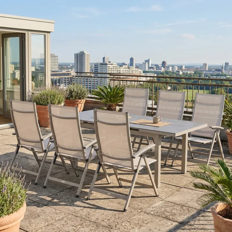 7 tlg. Aluminium Essgruppe Ausziehtisch Madri + Avantage, modern & stilvoll!