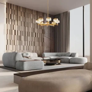 Bion LED Pendelleuchte 8-flammig Ø 80,7cm 3000K Gold in modernem Wohnzimmer