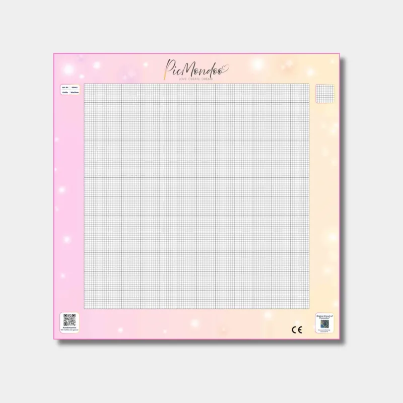 Quadratische, leere Diamond Painting Blanko-Leinwand mit Raster für eigene Bilder und individuelle DIY-Kunstwerke.
