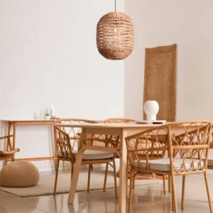 Bola Pendelleuchte Ø 42cm Braun im Boho-Stil aus Wasserhyazinthe für warmes Esszimmer-Design