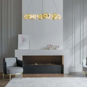 Brille LED Pendelleuchte 12-flammig Ø 94cm 3200K Gold, goldene moderne Design-Hängelampe für Wohnzimmer