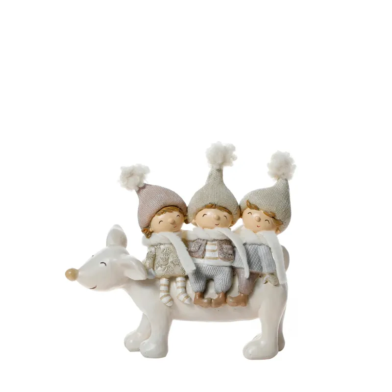 Figurine de Noël 3 Enfants sur renne Pastel