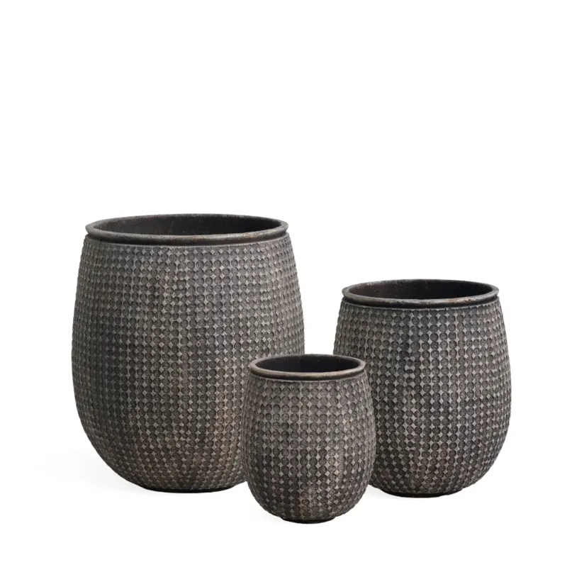 3 Cache-Pots Zen motif losanges gris