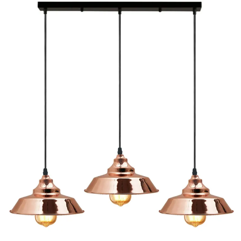 Industrielle Rose Gold Metall 3 Kopf Pendelleuchte