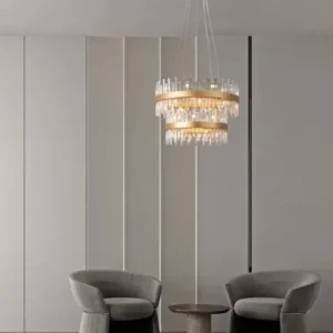 Crown Pendelleuchte 32-flammig Ø 75cm Gold, elegante goldene Design-Pendelleuchte mit Kristalloptik