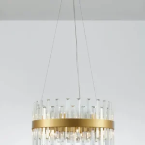 Crown Pendelleuchte 7-flammig Ø 55cm Gold-Satiniert, elegante Kristall-Pendelleuchte in Satin Gold