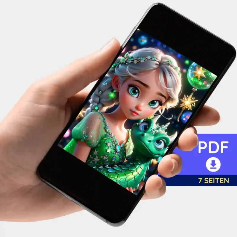 Digitale PDF-Bildmappe Dragon Girl für Diamond Painting auf Smartphone, ideal zum Ausdrucken für DIY-Bastelsets.
