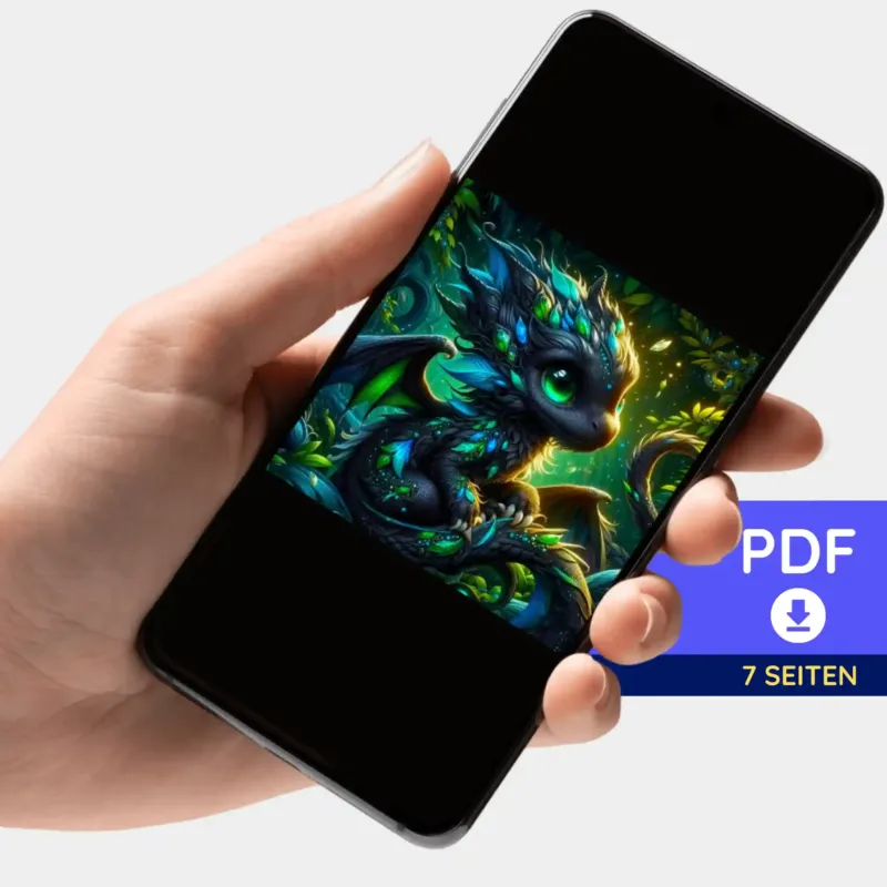 Digitale PDF-Bildmappe mit Drache-Motiv für Diamond Painting und Malen nach Zahlen auf dem Smartphone