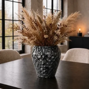 Moderne Vase „Leyte“ Erdbeere anthrazit D19,5 cm – strukturierte Keramik Vase für Wohnzimmer Deko & Trockenblumen