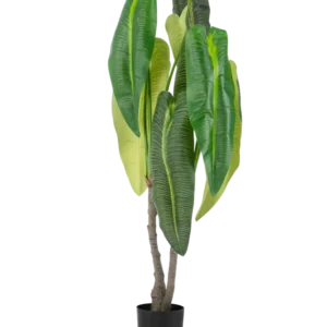 Eine künstliche Pflanze Anthurium 150 cm mit großen Blättern im Topf.