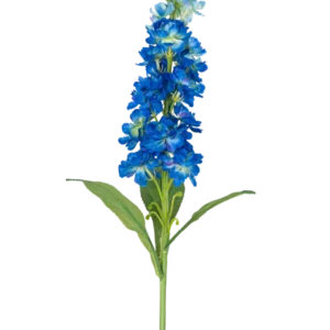 Die künstliche Blume Violier 78 cm blau ist ein einzelner künstlicher blauer Blütenstiel mit mehreren leuchtenden Blüten und grünen Blättern, perfekt zur Dekoration.