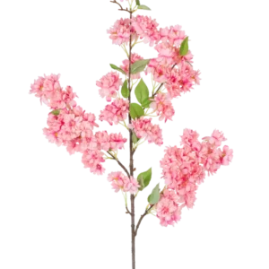Die künstliche Kirschblüte 100 cm rosa ist ein einzelner künstlicher Kirschblütenzweig mit Büscheln leuchtend rosa Blüten und grünen Blättern, perfekt für den dekorativen Gebrauch.
