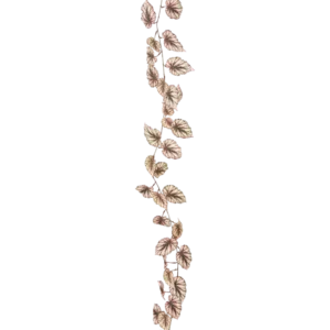 Die künstliche Begoniengirlande 180 cm UV besteht aus einer einzelnen, dünnen Ranke, die mit vielen kleinen grünen und rosa Blättern verziert ist, alles vor einem strahlend weißen Hintergrund.