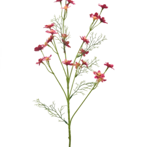 Eine künstliche Wildblume, 68 cm, in Dunkelrosa, mit schlanken grünen Stielen, gefiederten Blättern und mehreren kleinen leuchtend rosa Blüten auf weißem Hintergrund.