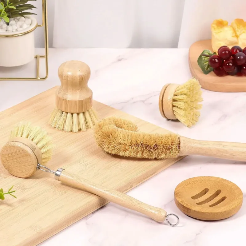 Eco-Friendly Bamboo Dish Brush Set - Versatile Kitchen Cleaning Utensils 1