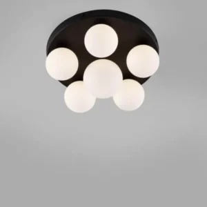 Edem Deckenleuchte 6-flammig Ø 35cm Schwarz, Weiß, moderne Deckenlampe mit 6 Milchglas-Kugeln