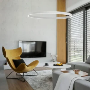 Elowen LED Pendelleuchte Ø 98cm 3000K Up & Down in modernem Wohnzimmer über Sitzbereich