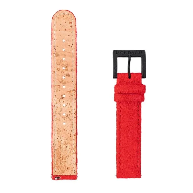 Cork and Textile Watch Strap, 16 mm, Red