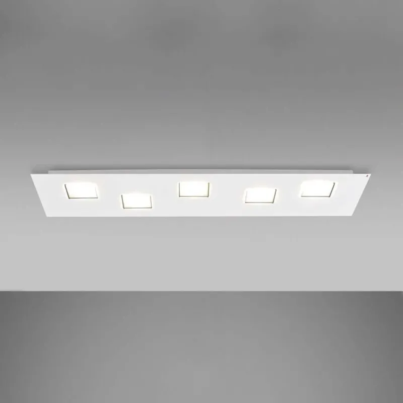 Fabbian Quarter LED-Deckenleuchte rechteckig 5-flammig, weiße LED-Deckenleuchte aus Metall für modernes Ambiente