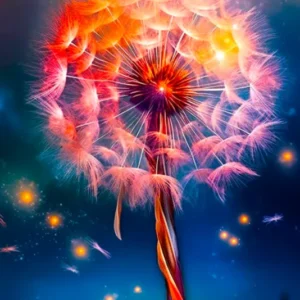 Diamond Painting Set Fly away by Night mit bunter Pusteblume, glitzernden Details und magischem Sternenhimmel