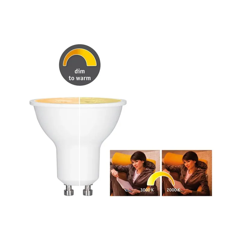 GU10 6W LED Reflektor Wärme-Dimmbar Weiß, dimmbar von 1800K bis 3000K für warmes Licht