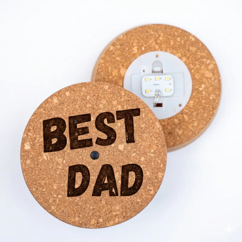 Engraved LED cork lid - 'BEST DAD' - Add custom text - Cork size S (ENGLISH)