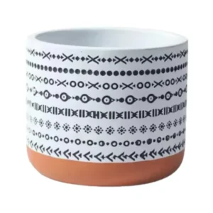 BOHO NOMAD – Blumentopf für Innen- und Außenbereiche, Zement, Terracotta-Schwarz-Weiß, Ø 13,5 cm, handgefertigt