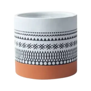 BOHO CASA – Blumentopf für Innen- und Außenbereiche, Zement, Terracotta-Schwarz-Weiß, Ø 13,5 cm, handgefertigt
