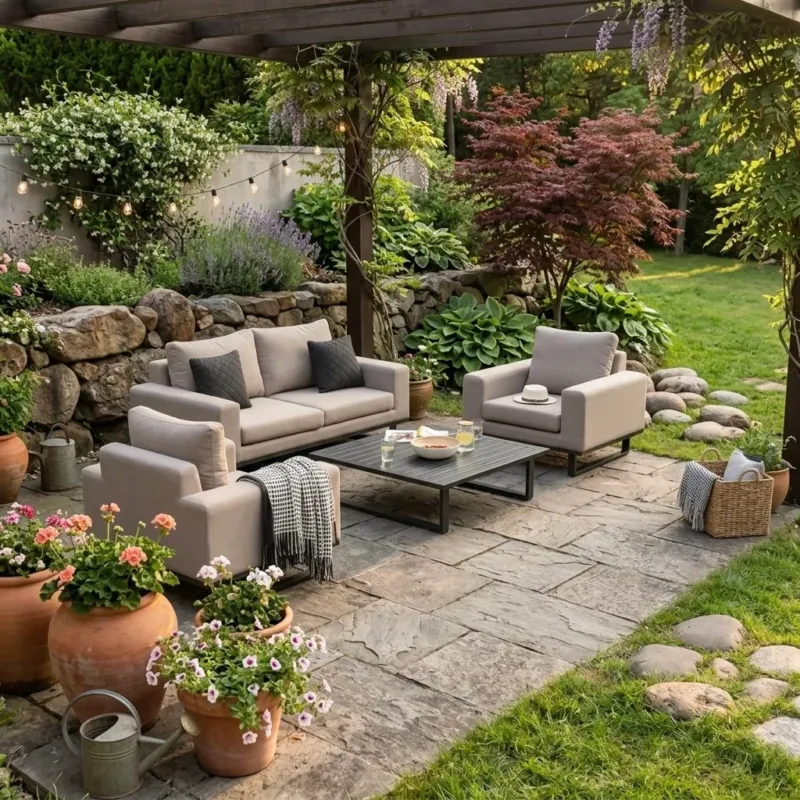 SUMMER SALE ☀️⛱️🏝️ LUXUS! Outdoor Lounge Set Sava 100% wetterfest mit LIKA-TEX® Bezug sand (natur)