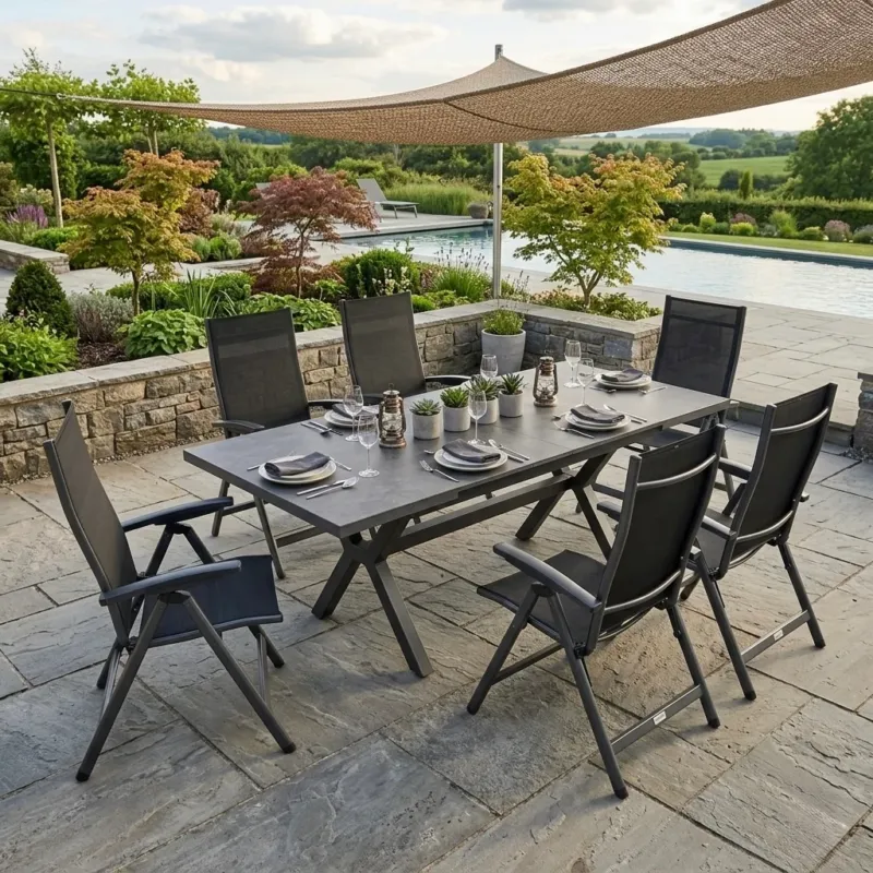 Premium Essgruppe Avantage Dark Moon inkl. Ausziehtisch Phönix Sintered Stone Tischplatte