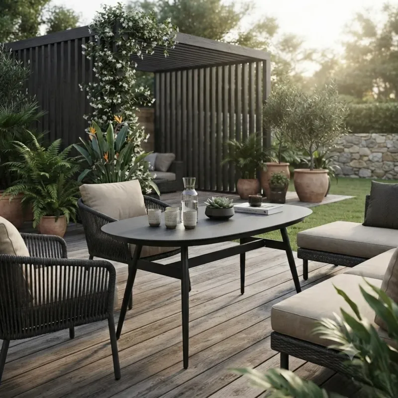 Design Highlight - Ovaler Aluminium Loungetisch Puro / New Spraystone 146x75x68cm