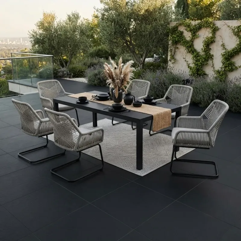 SUMMER SALE ☀️⛱️🏝️ Gemütliche 13 tlg. Essgruppe Santos Ideal zum Speisen anthrazit / nature für besonders gemütliches schwingen
