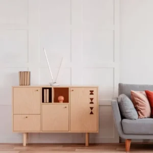 Intec LED Tischleuchte 2-flammig Ø 15cm 3000K auf Sideboard im modernen Wohnzimmer