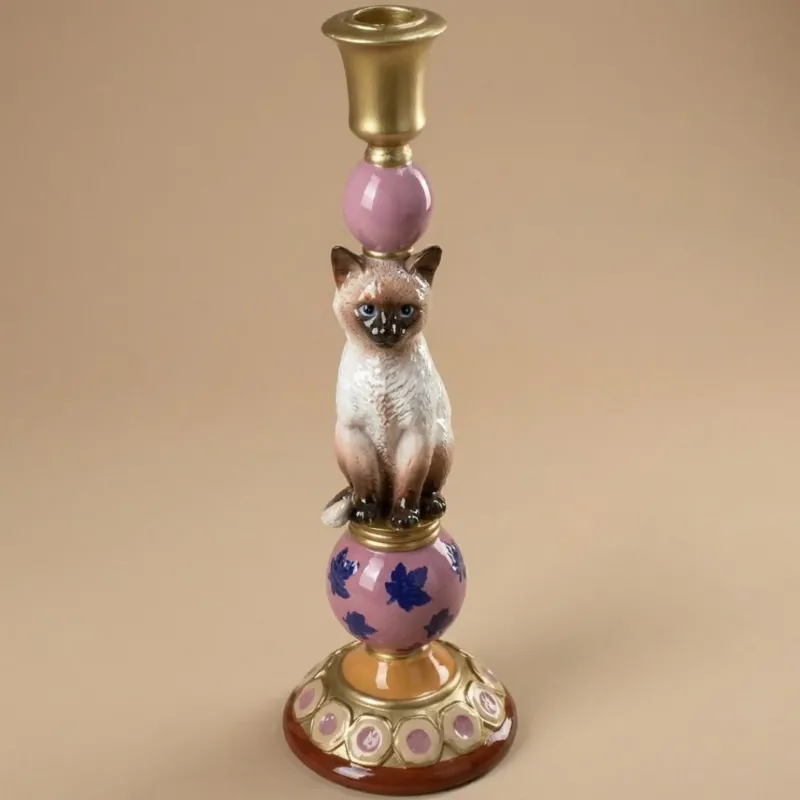 Cat Candle Holder Polyresin Multi Ø10.5 ↑31 cm