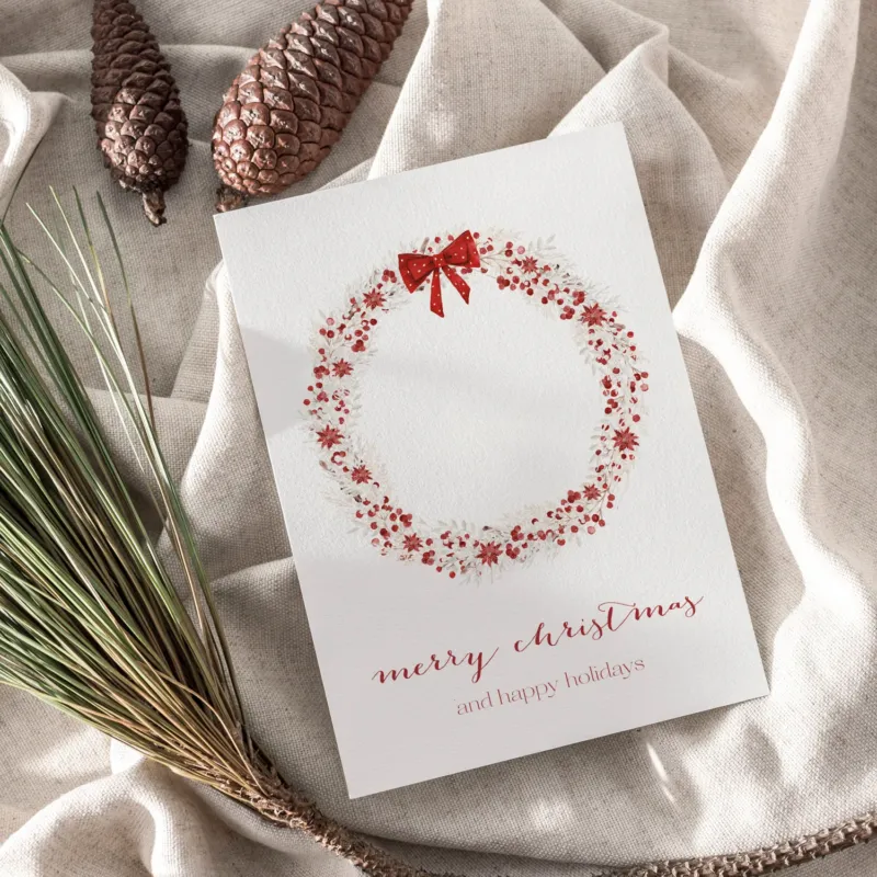 Weihnachtskarte auf Strukturpapier Kranz Rot A6