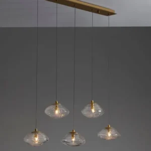 King Pendelleuchte Balken 80cm 5-flammig Gold, Transparent – elegante Balkenpendelleuchte aus Glas und Metall