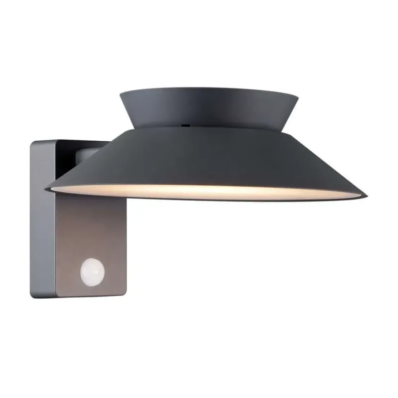 LED Außenwandlampe Justina Solar IP44 in modernem, rundem Design mit Bewegungsmelder.