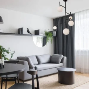 Licato Pendelleuchte 5-flammig Ø 73cm Schwarz, Weiß, moderne skandinavische Pendelleuchte mit opalen Glaskugeln