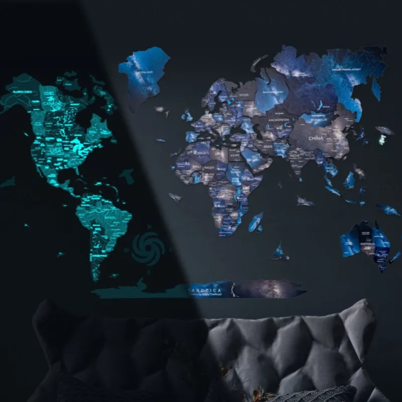 3D Luminous/Magnetic Colored Wooden World Map Space by Enjoy The Wood