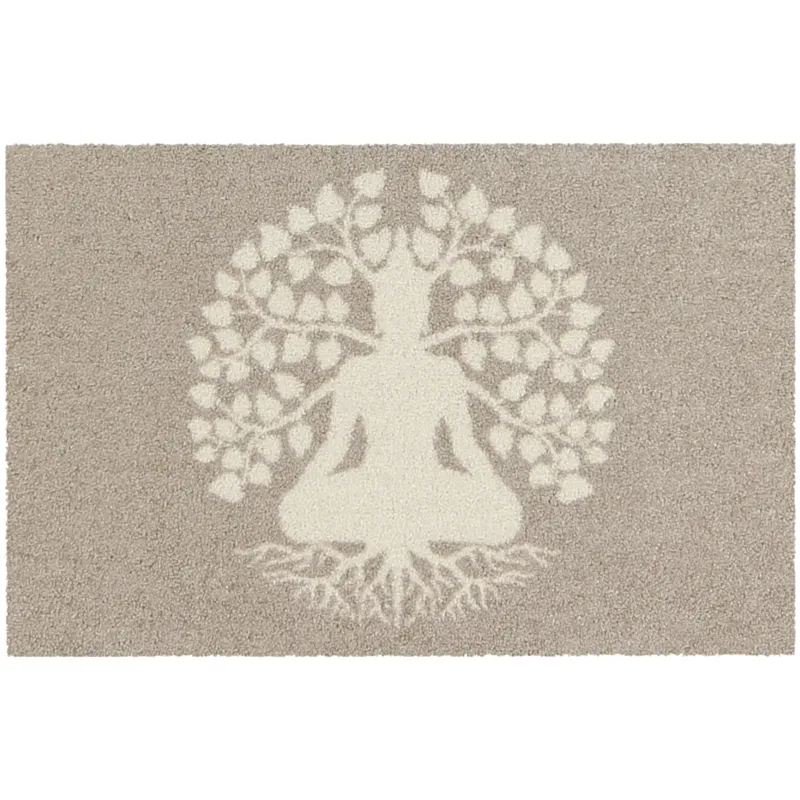 Türvorleger beige weiß Motiv Lebensbaum Yoga Buddha
