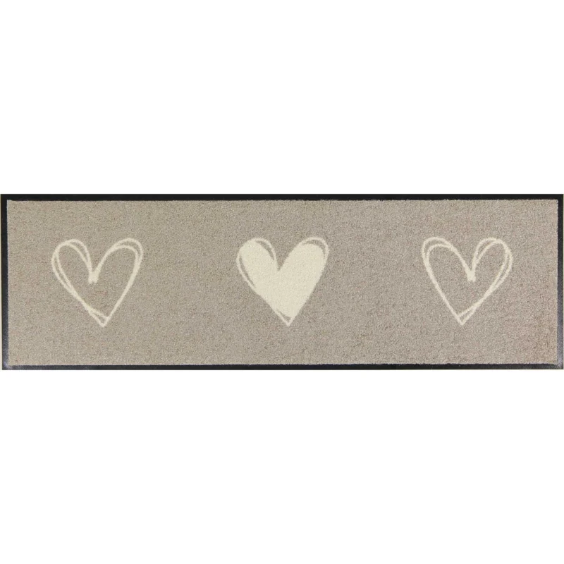 Fußmatte waschbar outdoor Herzen mit Rand beige