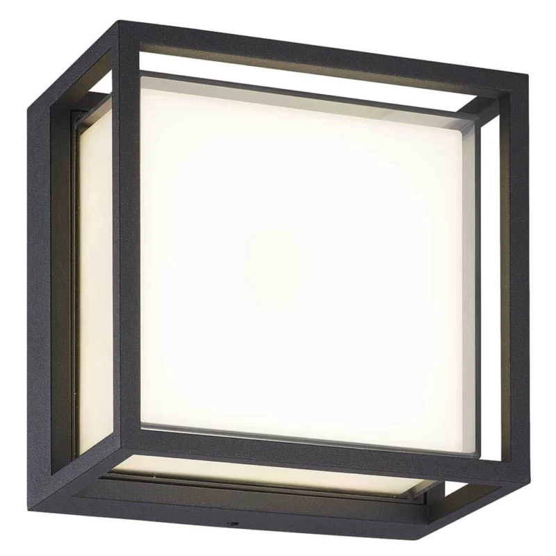 Chamonix quadratische Außen-LED-Deckenleuchte in modernem Design aus Metall und Glas.