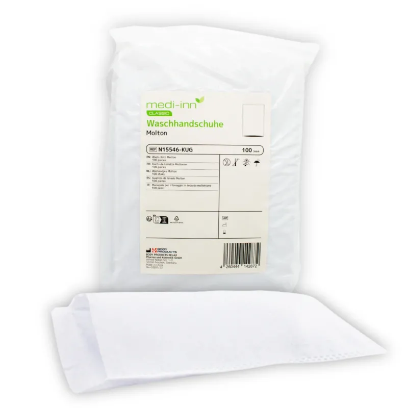 Medi-Inn Classic Waschhandschuhe Molton N15546-KUG, 100 Stück Einmal-Waschhandschuhe in weiß