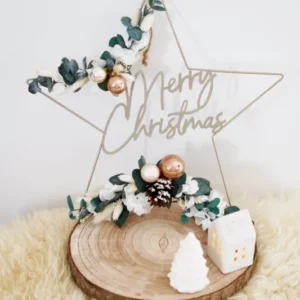Weihnachtsstern Türkranz „Merry Christmas“ – Handgemachte Weihnachtsdeko aus Metall & konservierten Blumen