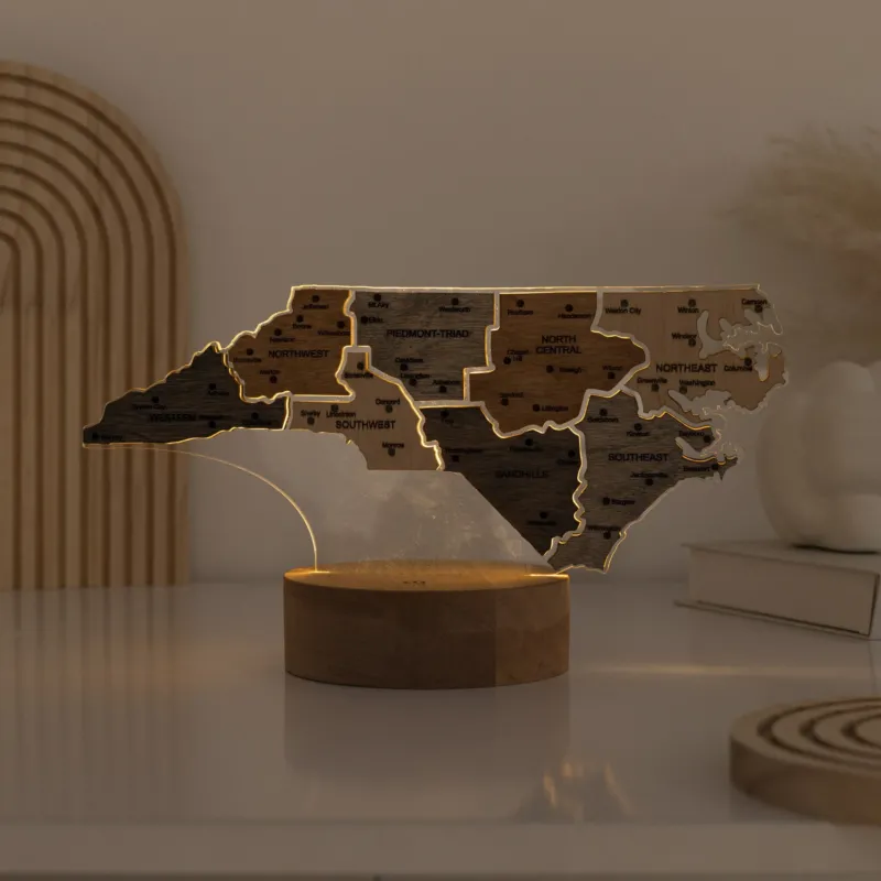 Night Light - Map of North Carolina State by Enjoy The Wood
