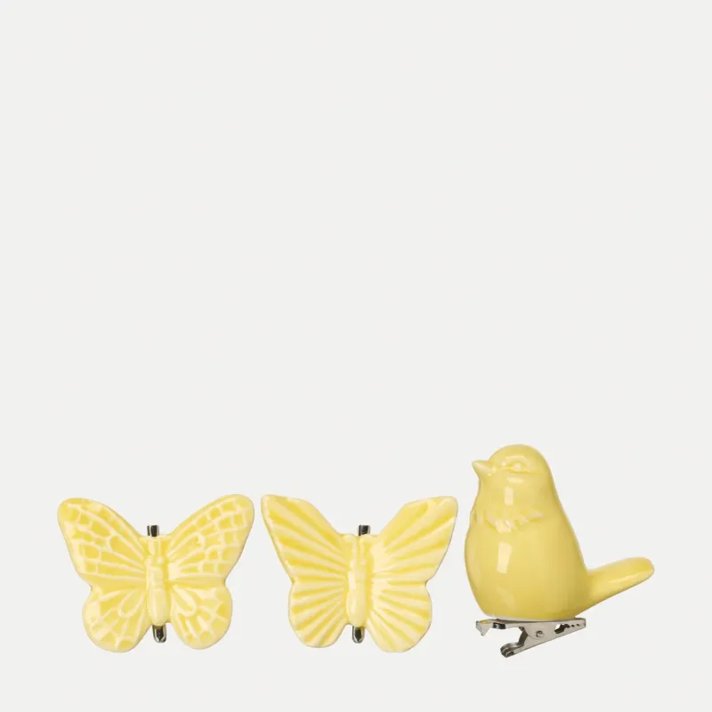 Schmetterling & Vogel mit Klammer 3er Set - gelb