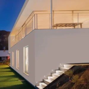 Passagio LED Außenwandeinbauleuchte Ø 3,9cm Lichtauslass Rund 3000K Weiß IP54 an moderner Außenwandtreppe