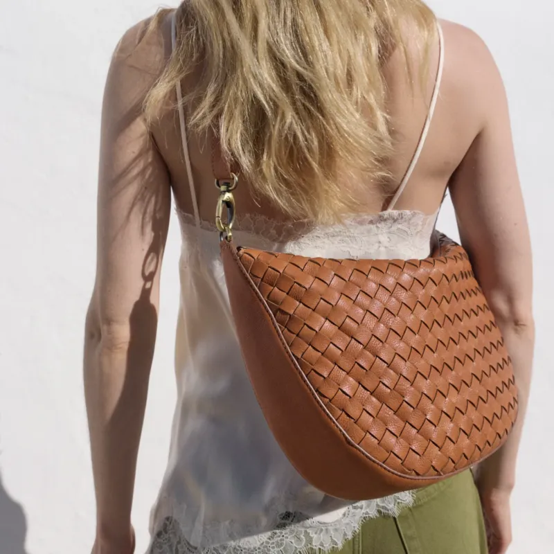 Leo Maxi Tasche - Leder Woven Cognac